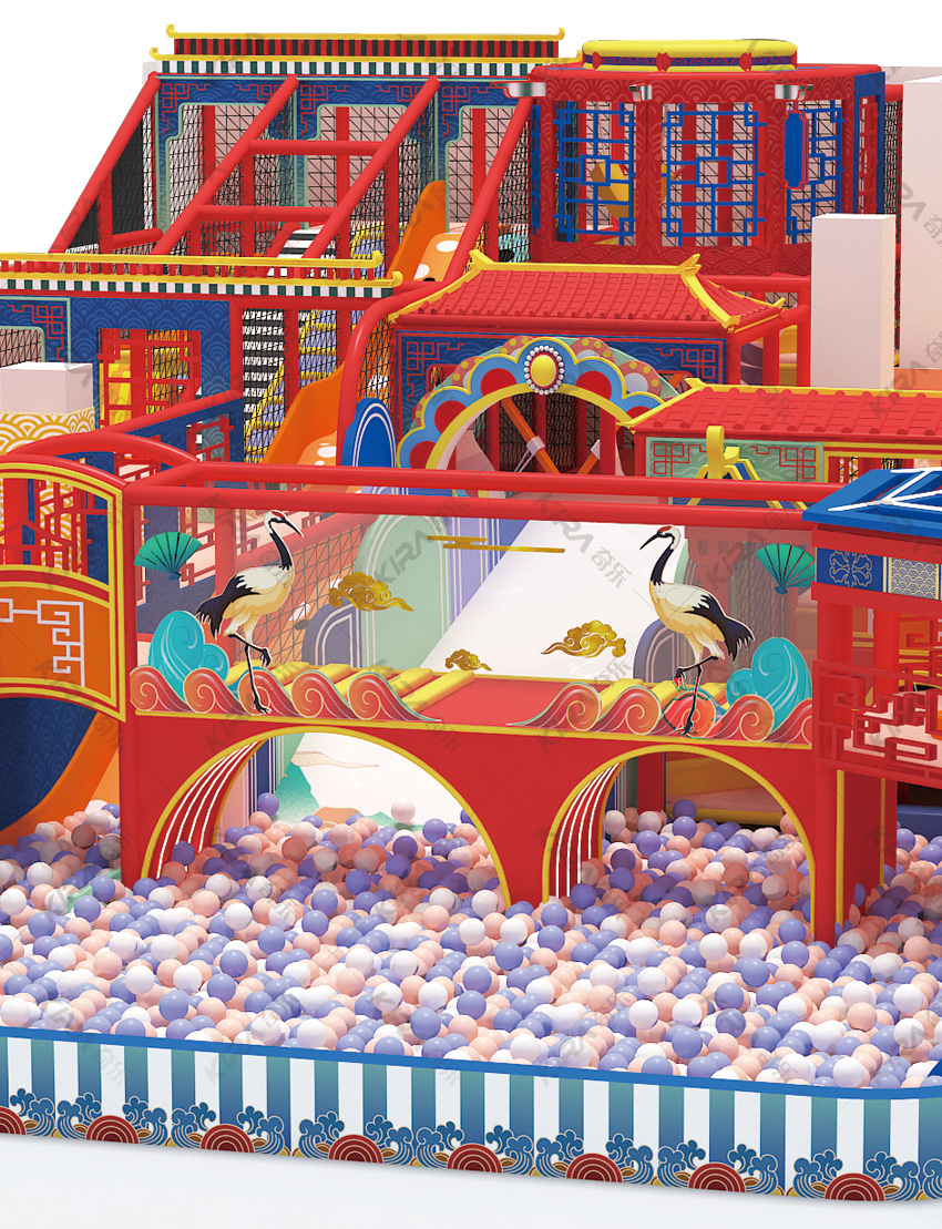 依照親子樂園游樂項目的特點融入其中，充分發揮了國潮風元素的視覺沖擊，呈現出一幅充滿國風色彩的絢麗畫卷