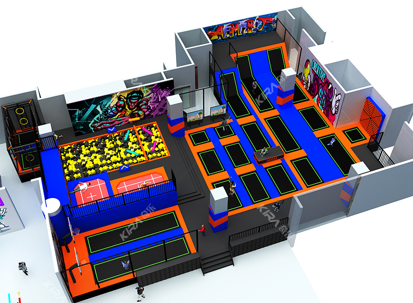 該運動公園主要以蹦床為主，另外還有攀爬拓展，鐳射對戰，VR互動，自由蹦床，扣籃蹦床區等等